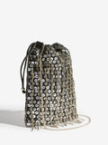 Lipsy black sequin fringe satin pouch bag, UK version