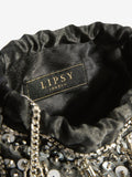 Lipsy black sequin fringe satin pouch bag, UK version