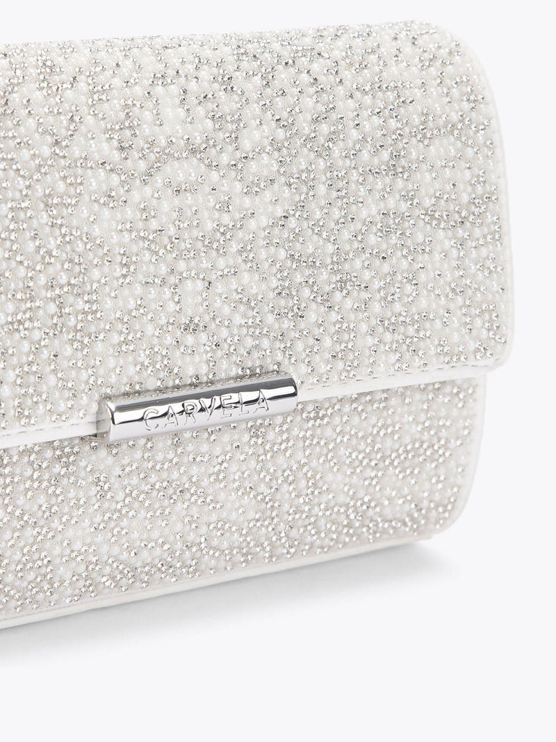Carvela white Gala clutch bag with faux pearl and crystal (British brand)