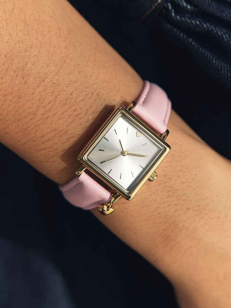 Pink Heart Charm Detail Watch silver tone - British product