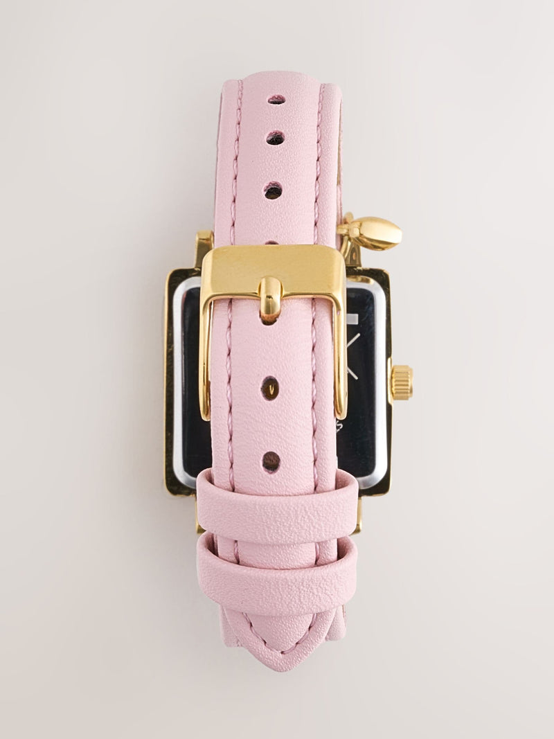 Pink Heart Charm Detail Watch silver tone - British product