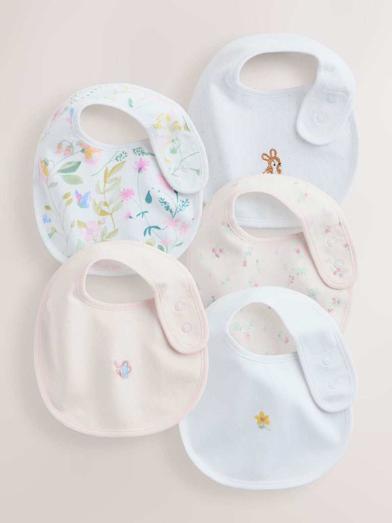 Baby bibs 5 pack pink and white cotton - British product