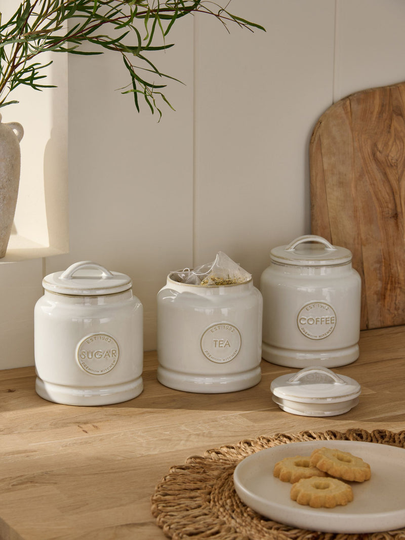 Sage Green Country Badge Tea Coffee Sugar Storage Jars Set of 3