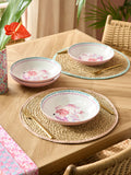 Pasta bowls set of 4, pink floral tropical bird design (British brand)