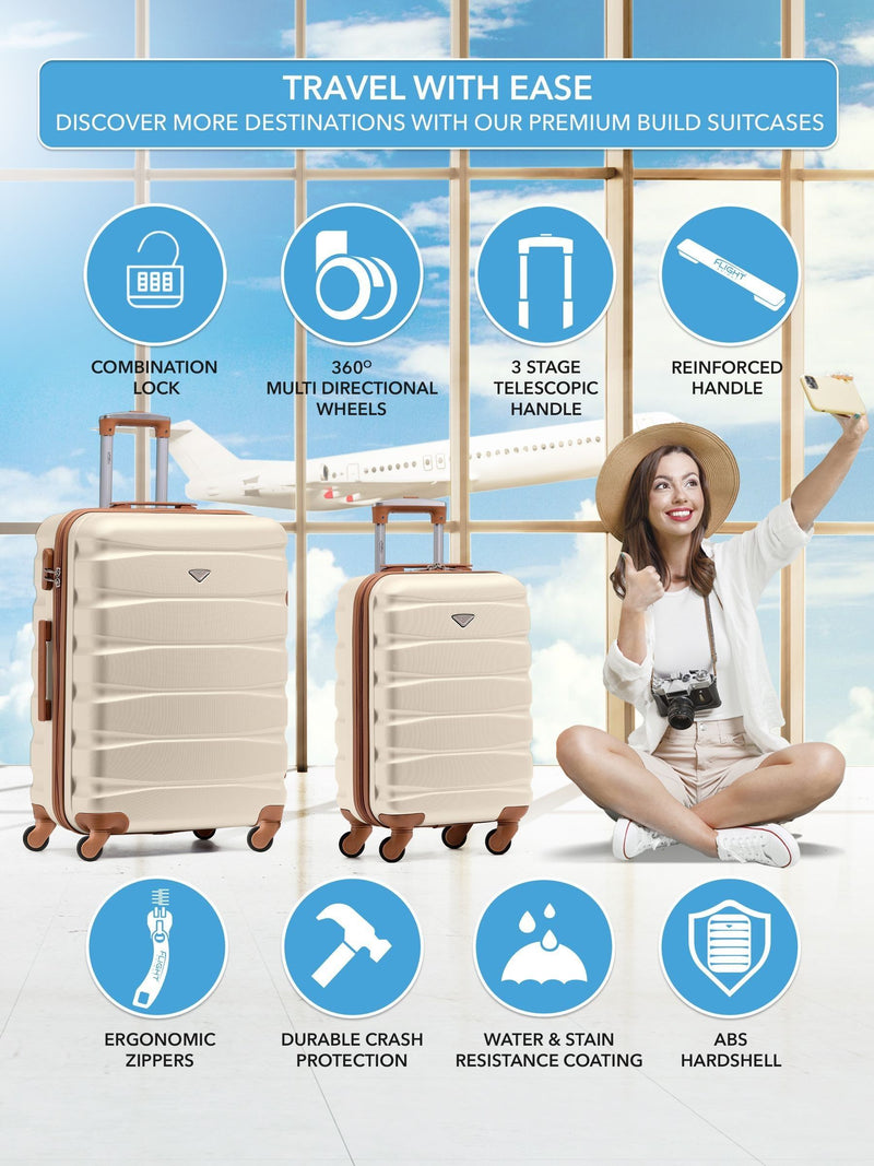 Flight Knight cream hardcase travel set of 2 sizes, imported from the UK