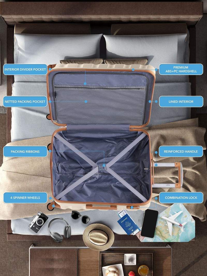 Flight Knight cream hardcase travel set of 2 sizes, imported from the UK