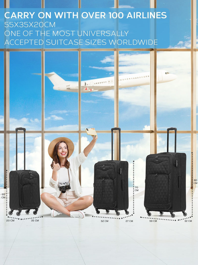 Flight Knight 3-piece blue soft case luggage set, imported from the UK