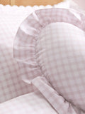 Pink ruffle gingham heart cushion, UK version