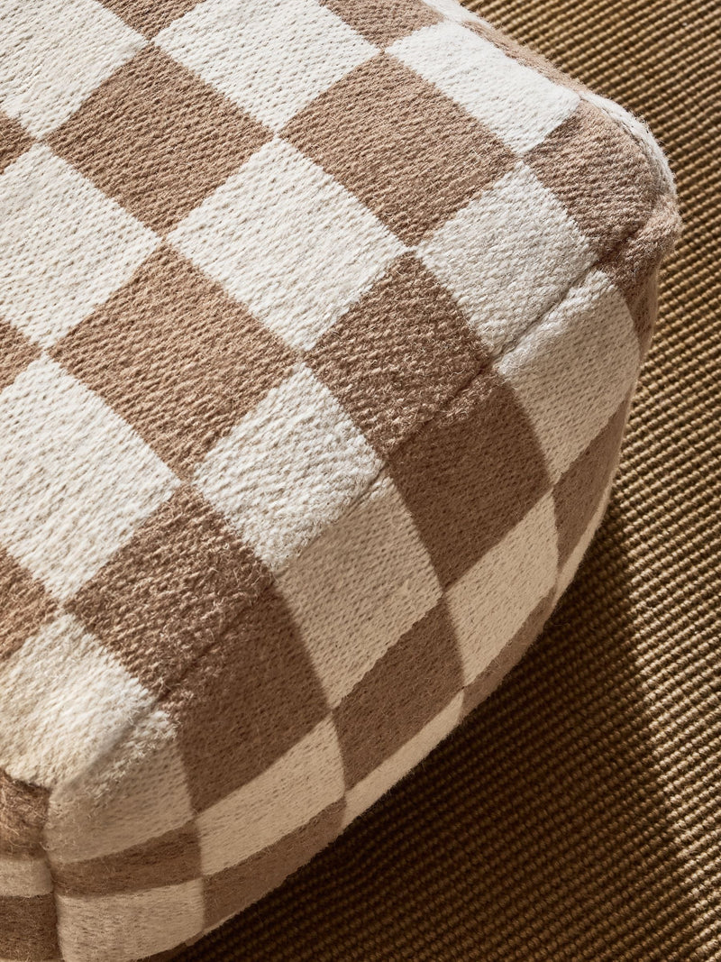 Natural woven check cube pouffe in wool blend (British brand)