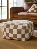 Natural woven check cube pouffe in wool blend (British brand)
