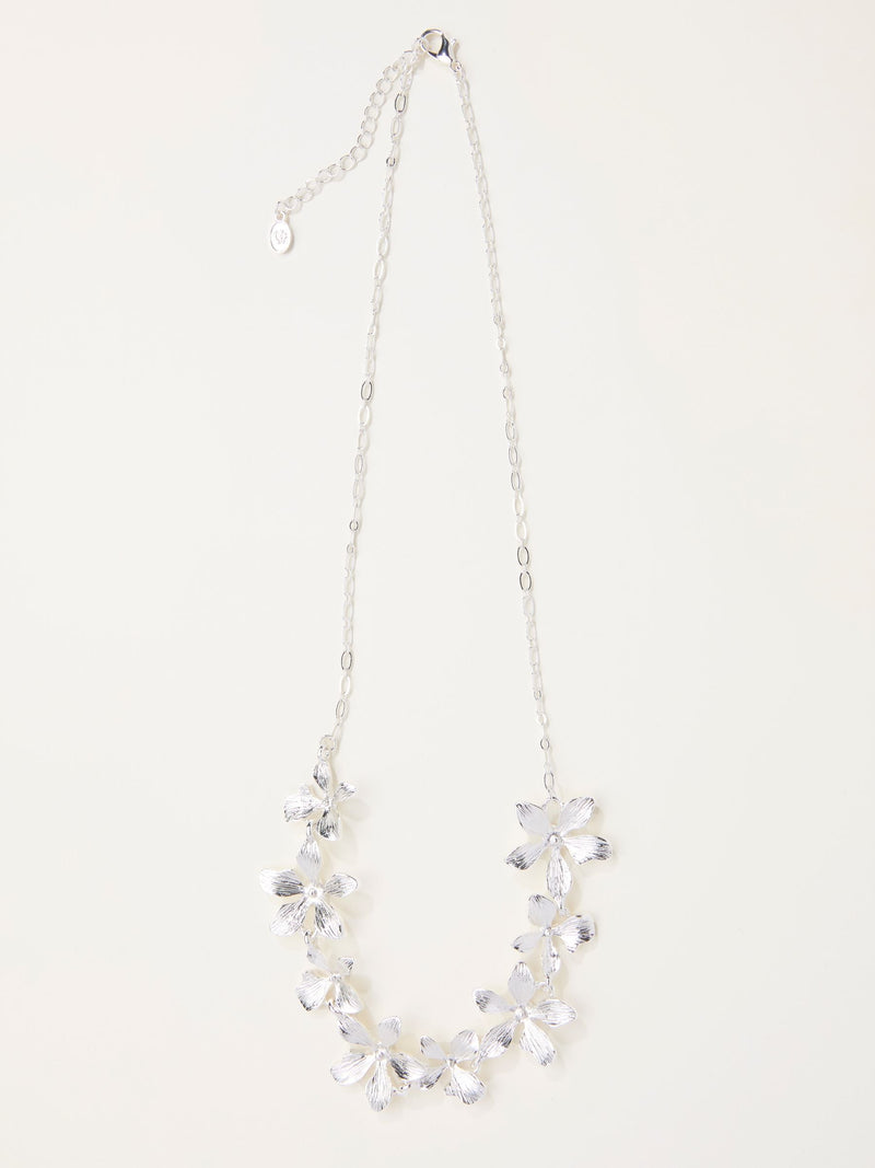 FatFace silver tone large floral necklace, UK version