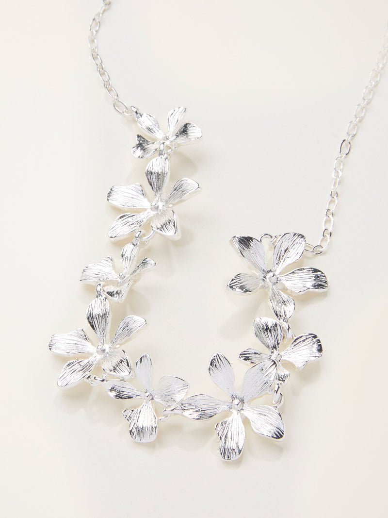 FatFace silver tone large floral necklace, UK version