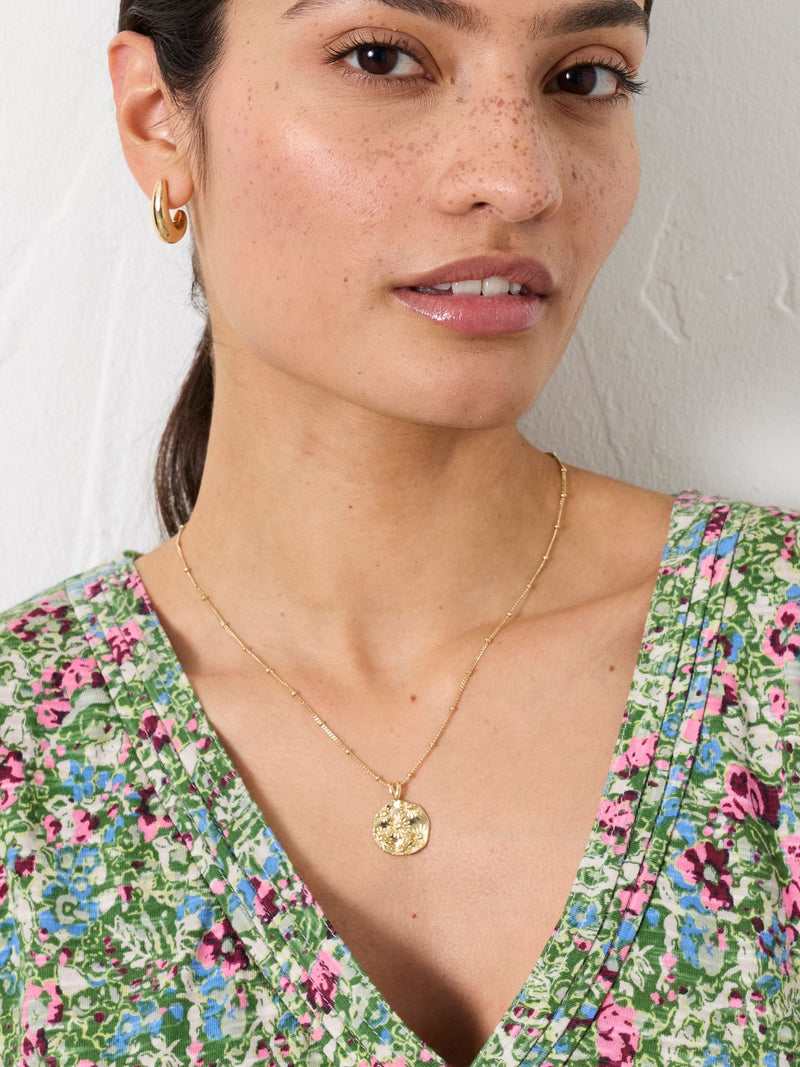 FatFace gold tone daisy coin necklace (British brand)