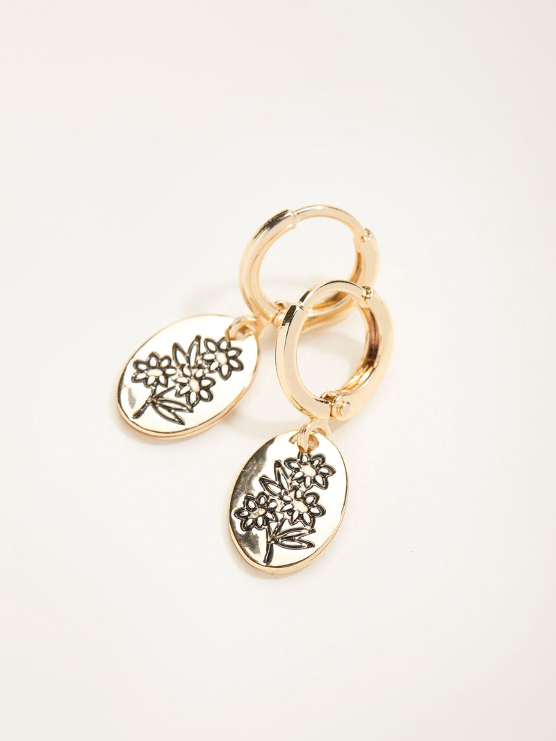FatFace gold tone etched flower drop earrings - British product