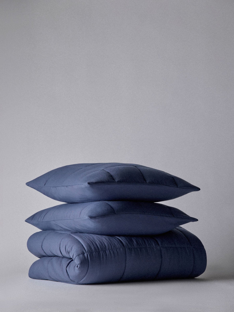 THE SET navy quilted bedspread set 3 piece, imported from the UK