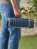 Blue stripe fleece picnic blanket waterproof backing, imported from the UK