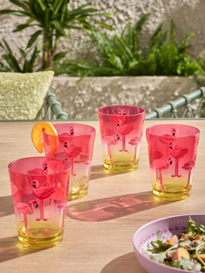 Next Set of 4 Pink/Yellow Flamingo Picnic Acrylic Tumblers- Buy online at McGrocer