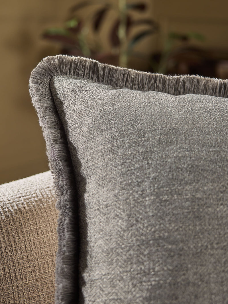 Grey herringbone fringe cushion 50x50cm, imported from the UK