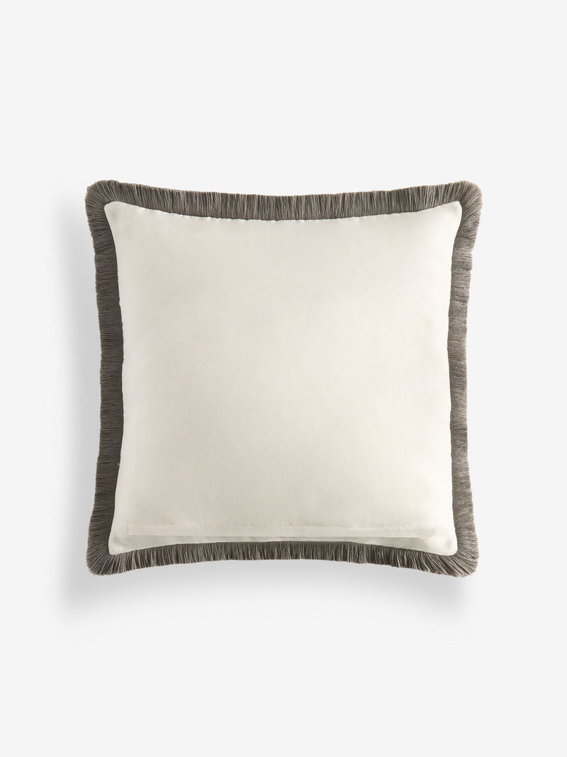 Grey herringbone fringe cushion 50x50cm, imported from the UK