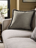 Grey herringbone fringe cushion 50x50cm, imported from the UK