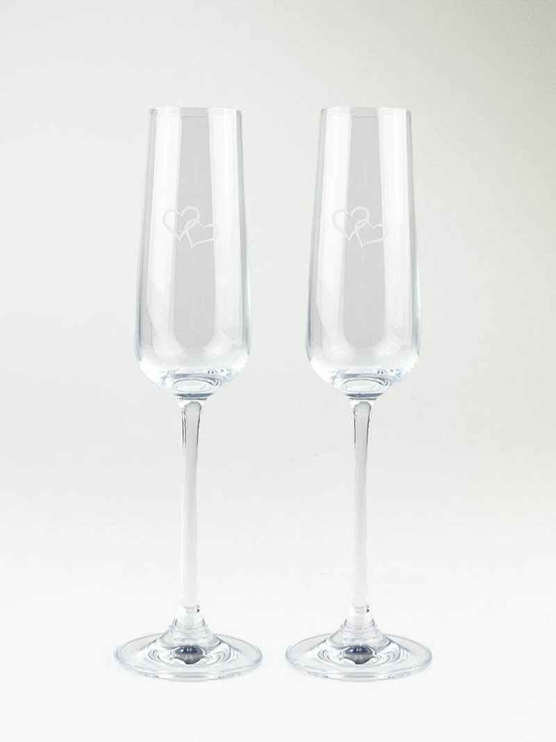 Selbrae House clear hearts champagne flutes set of 2 (British brand)