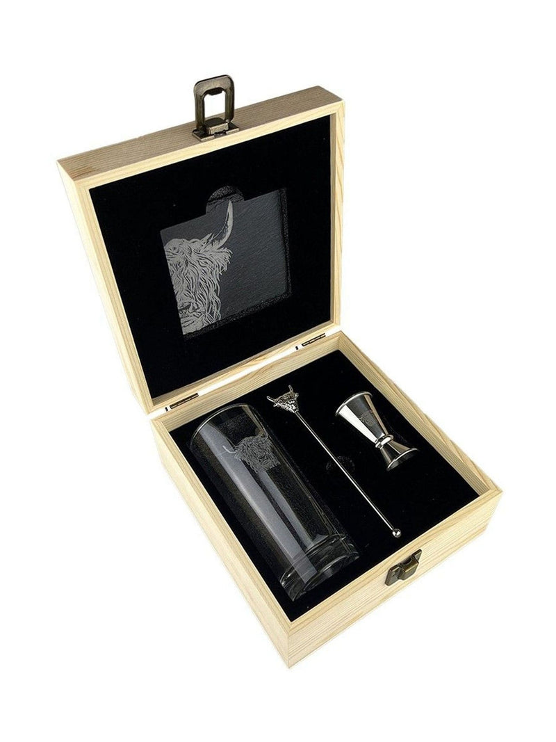 Selbrae House Clear Silver Highland Cow Highball Drinks Set (British brand)