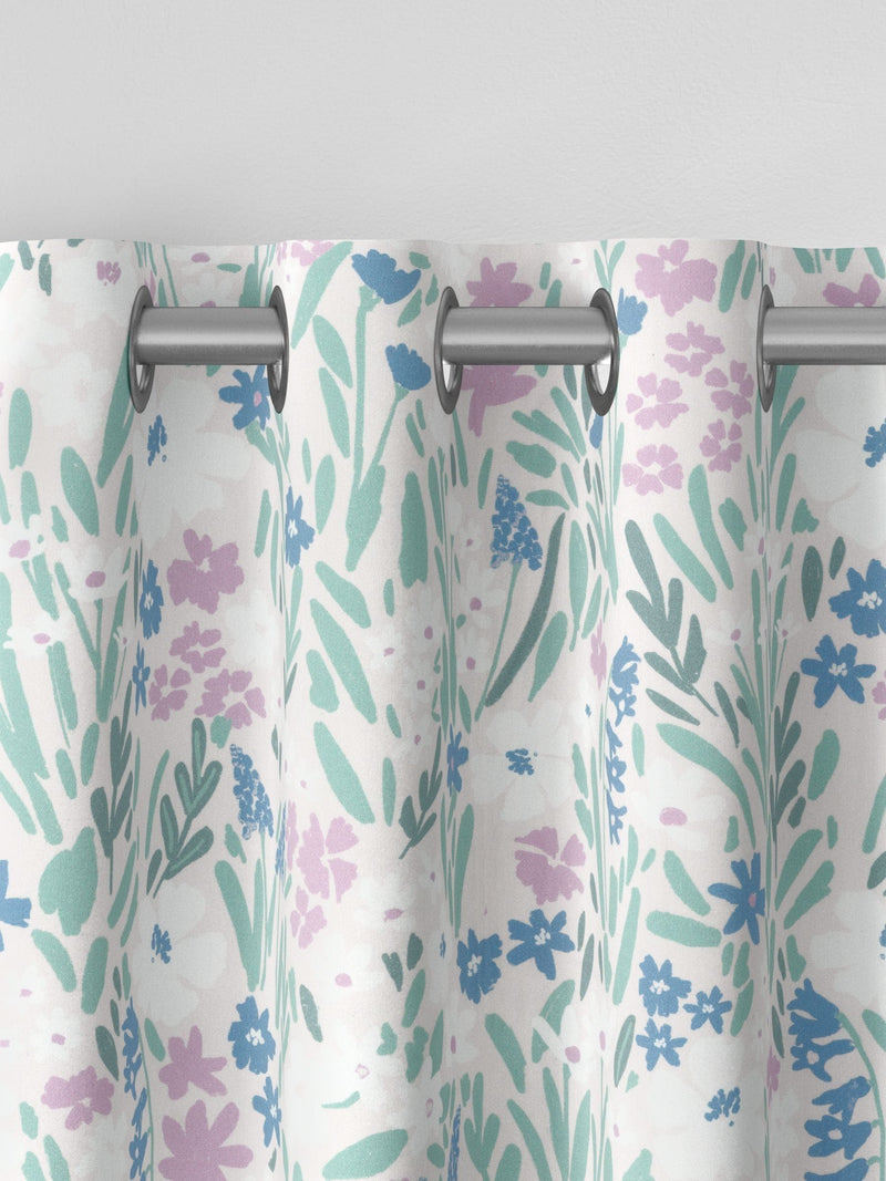 Purple gouache floral made to measure curtains, British brand