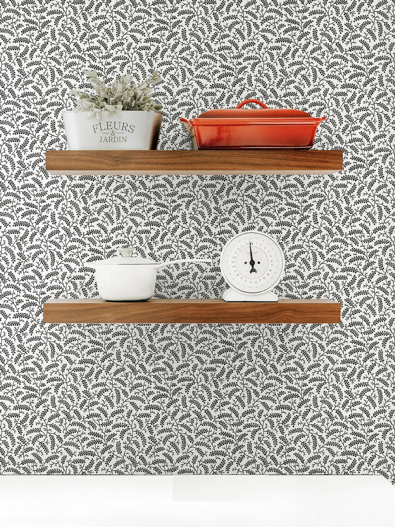 Galerie wallpaper sample Black French Country Leaf A4, UK version