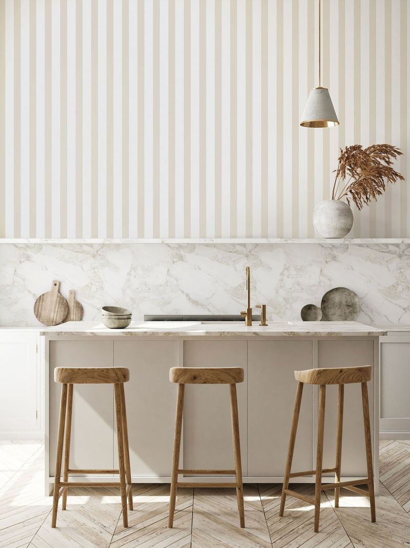 Style Sisters beige thin stripe wallpaper sample A4 (British brand)