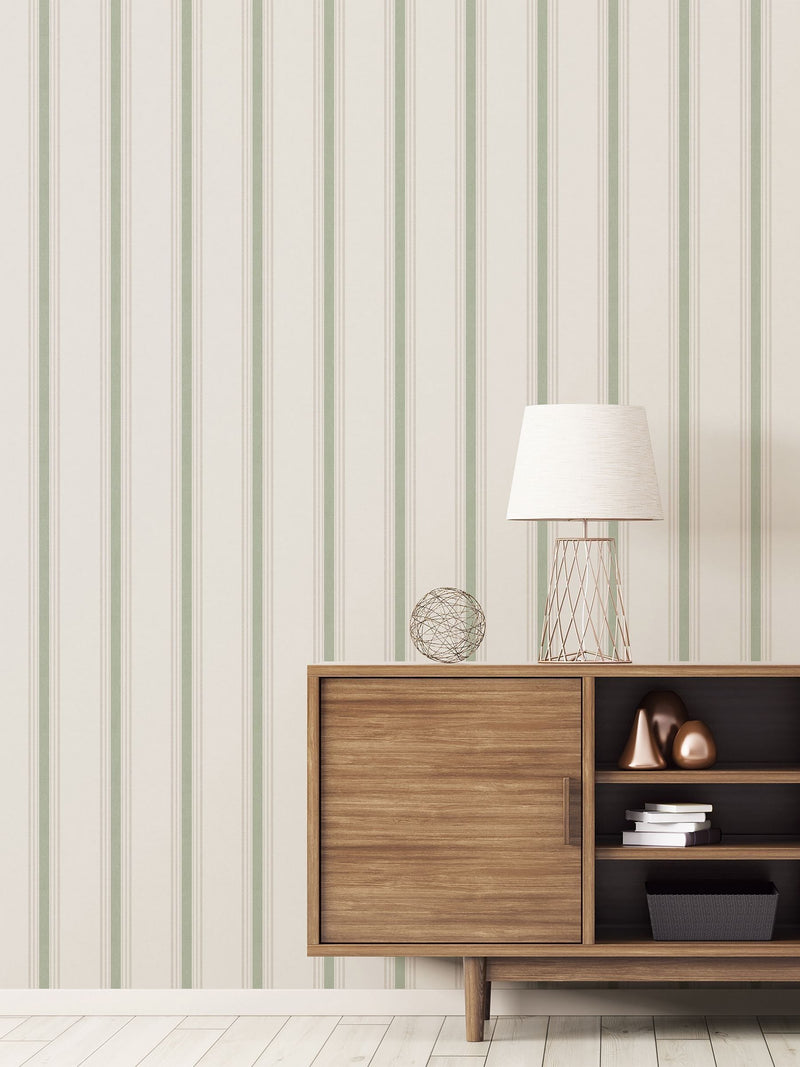 Galerie wallpaper sample Green Spring Blossom Stripe A4 (British brand)
