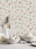 Galerie red floral wallpaper sample A4 (British brand)