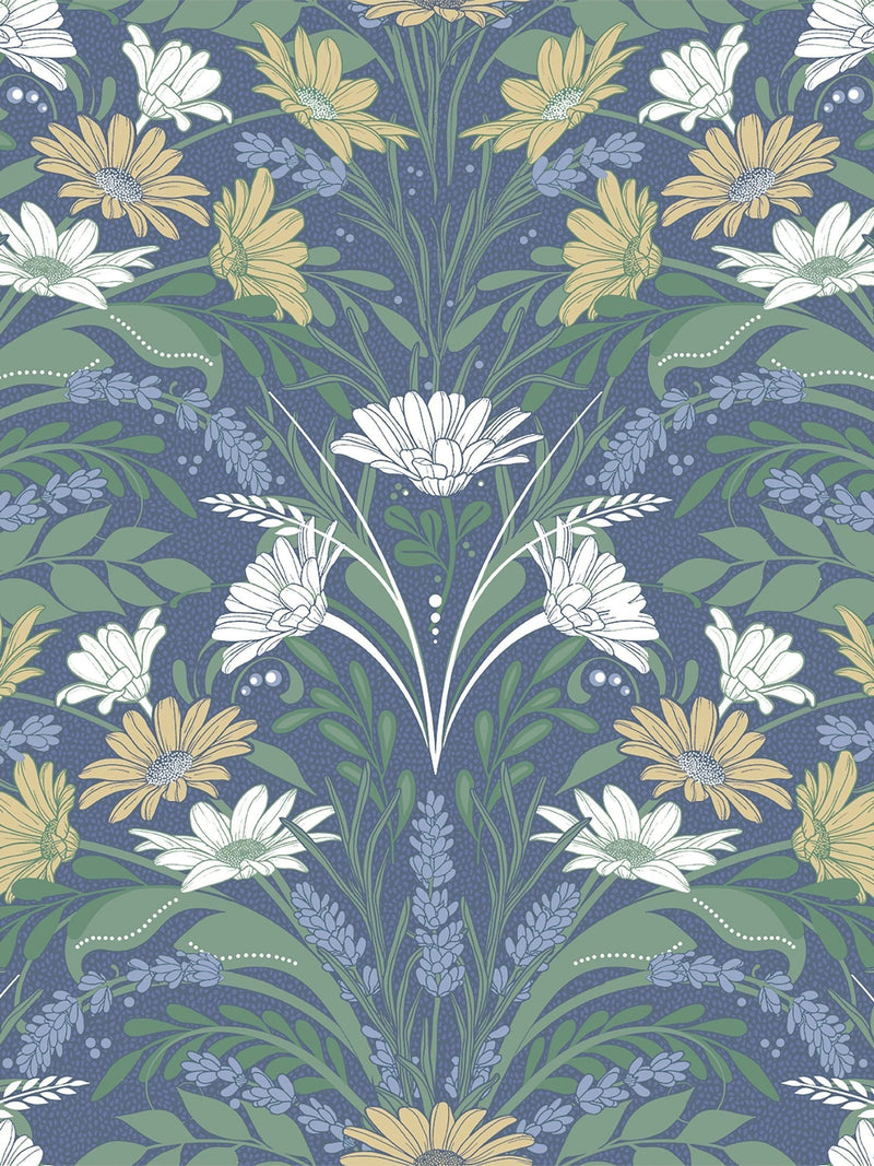 Galerie Blue Sommarang floral print wallpaper sample A4, imported from the UK