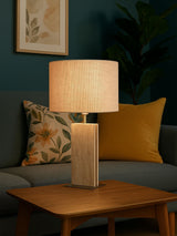 Next Eglo Belesar Brushed Brass and White Stone and Steel Table Lamp, 67cm- Buy online at McGrocer
