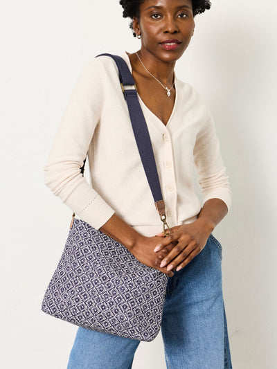 Next FatFace Kingston Navy Blue Canvas Geometric Crossbody Bag- Buy online at McGrocer