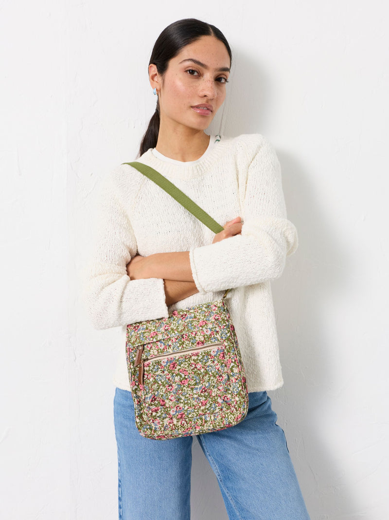 FatFace green ditsy floral canvas crossbody bag, UK version