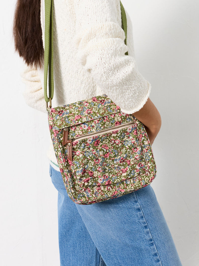 FatFace green ditsy floral canvas crossbody bag, UK version
