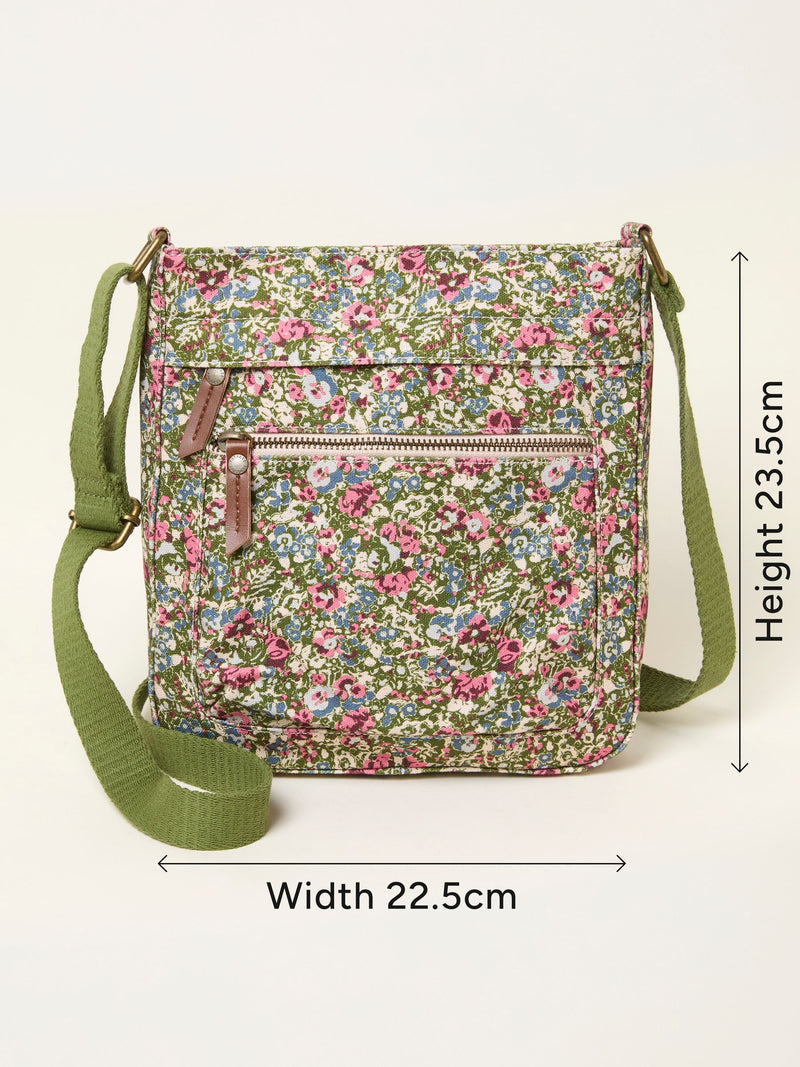 FatFace green ditsy floral canvas crossbody bag, UK version