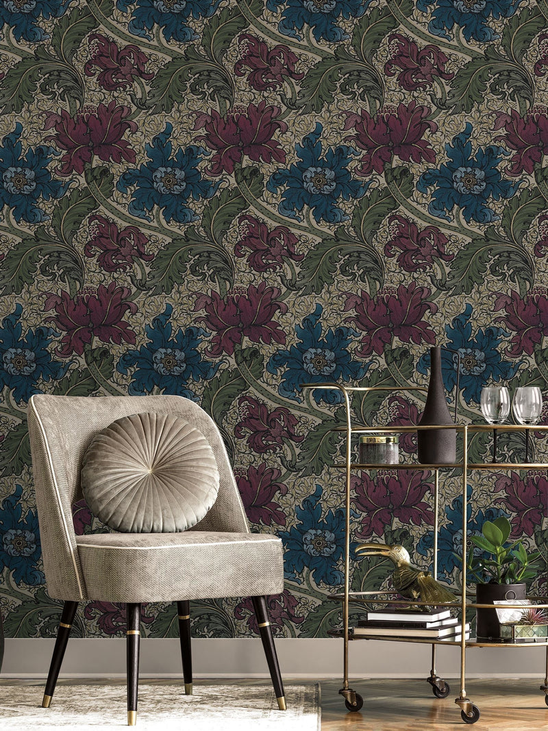Laurence Llewelyn-Bowen Morris Major Floral Print Bronze Brown Wallpaper 10m