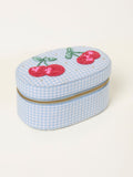 FatFace blue beaded cherry gingham jewellery box - British product