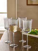Next Nina Campbell Set of 4 Clear Embossed Swirl Wine Glasses- Buy online at McGrocer