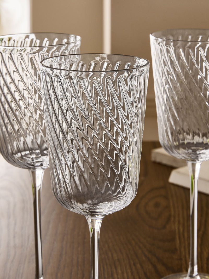 Nina Campbell clear embossed swirl wine glasses set of 4, imported from the UK