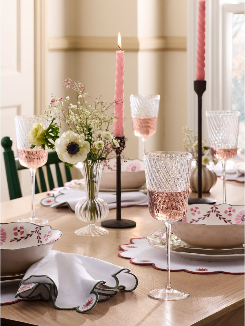 Nina Campbell clear embossed swirl wine glasses set of 4, imported from the UK