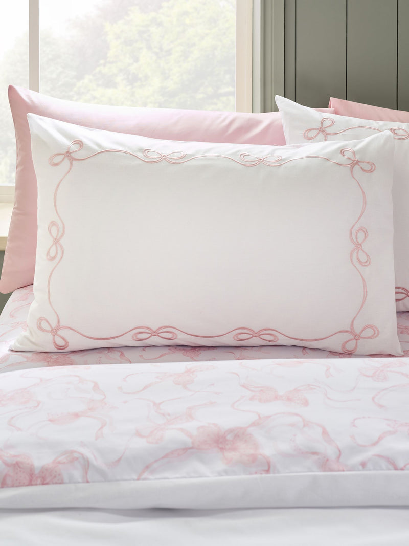 Catherine Lansfield white pink bow embroidery duvet cover set - British product