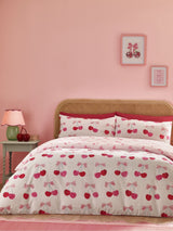 Catherine Lansfield Pink Cherries and Bows Reversible Duvet Cover Set
