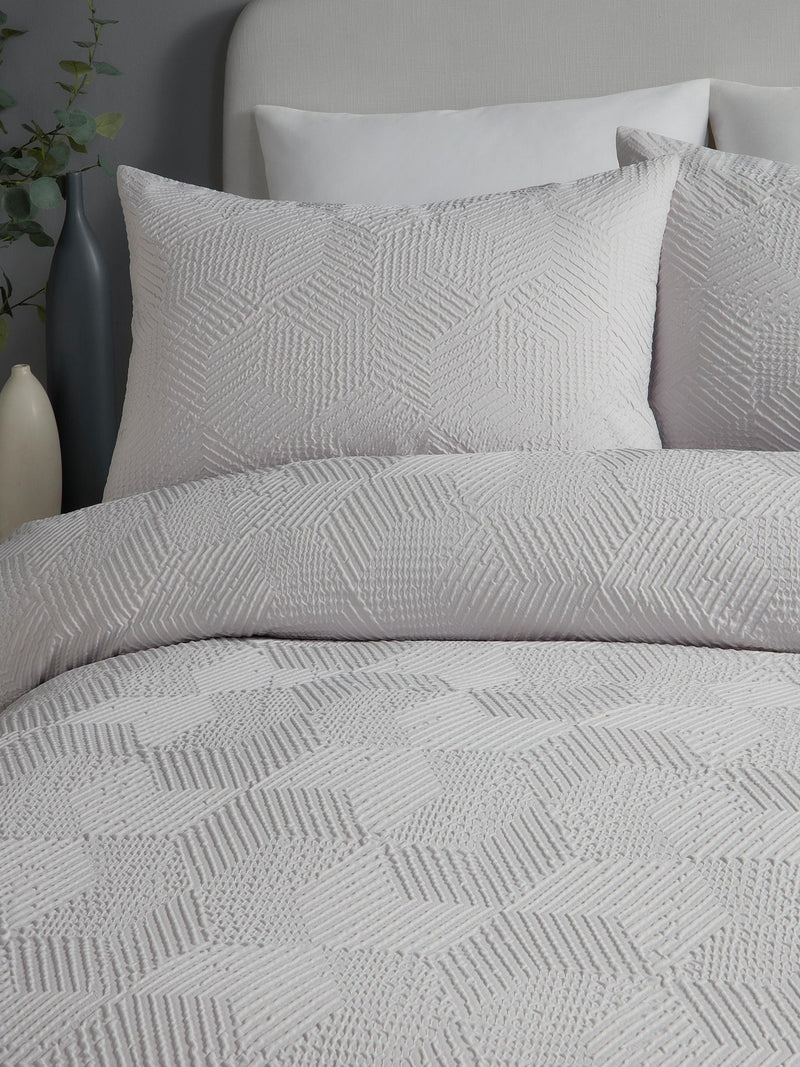 Serene Grey Embossed Geo Textured Duvet Cover Set (British brand)