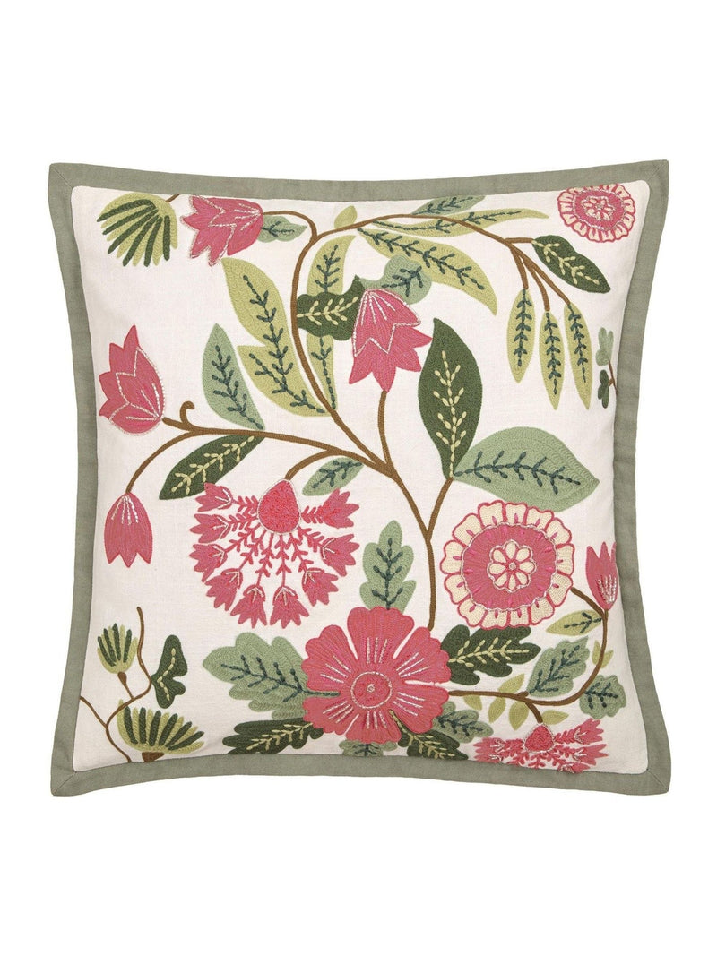 Appletree Green embroidered floral cushion 43cm (British brand)