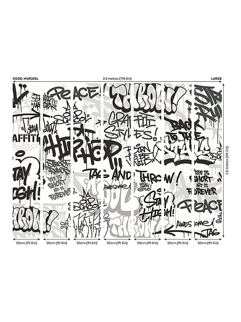 Origin Murals black white mono graffiti wall mural 3.5M x 2.8M - British product