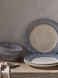 Nkuku Cream Indigo Drop ceramic dinnerware set 12-piece, imported from the UK
