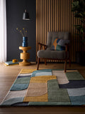 Origin Rugs Blue Retro Deco Wool Rug