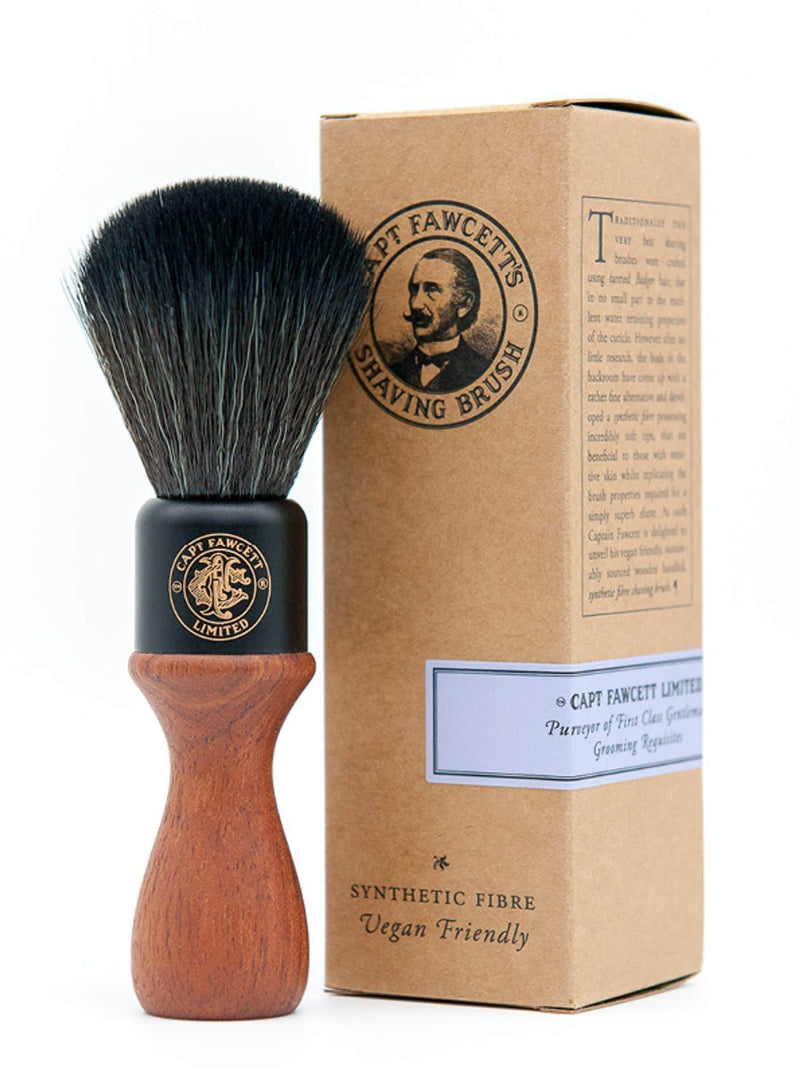 Captain Fawcett faux fur shaving brush with wooden handle, imported from the UK